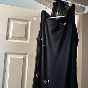 Floor length Black dress with silver butterfly’s
